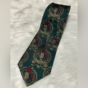 Robert Talbott Carmel Valley Green and Gold Crest Hand Sewn Made in USA Tie